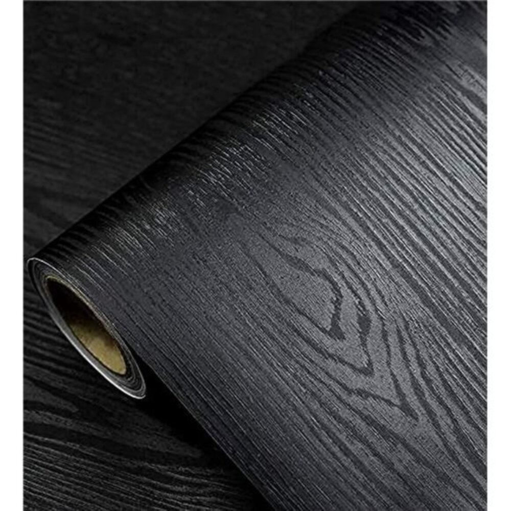 Black Wood Peel and Stick Wallpaper, Self-Adhesive, Removable, 17.7” × 118” Viny